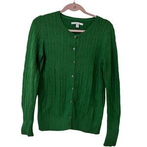 Old Navy Women Sz Medium Kelly Green Rabbit Blend Cableknit Cardigan Sweater Y2K